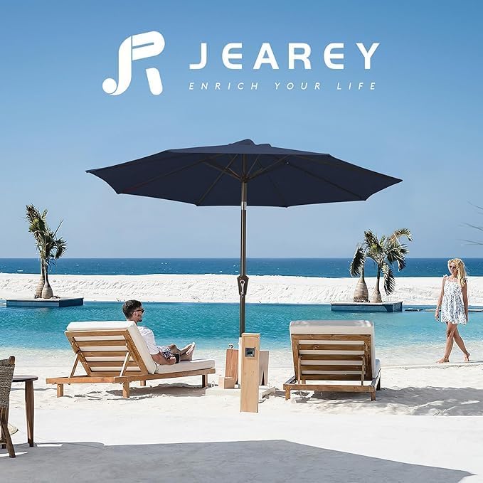 JEAREY 9FT Outdoor Patio Umbrella, Market Umbrella, Purplish Blue | Outdoor - Image 6