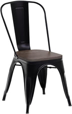 FDW | Metal Dining Chairs with Wooden Seat | Set of 4 | Black | Stackable Tolix - Image 5
