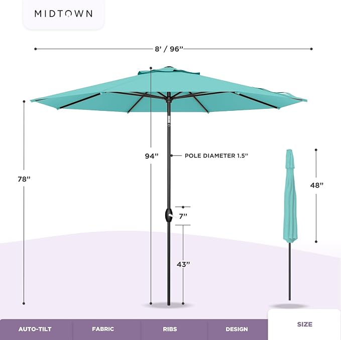 Midtown Umbrellas 10-Year-No-Fade - 8 Ft - UV Proof Purple/White Stripes Fabric - Image 6