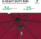 JEAREY 10 ft Outdoor Patio Umbrella w/Tilt and Crank, Wine Red | 8 Sturdy Ribs - Image 5