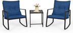 SUNCROWN 3 Piece Outdoor Rocking Bistro Set Black Wicker Furniture Porch Chairs by HOME
