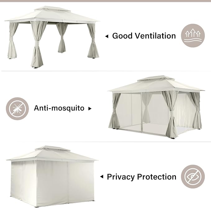 10'x13' Outdoor Gazebo, Heavy Duty Metal Frame Patio Canopy - Image 5