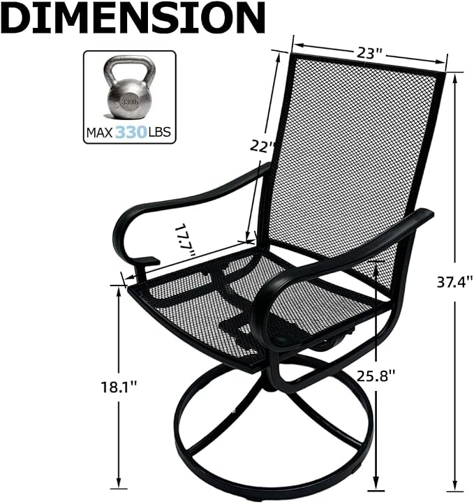 Outdoor Patio Dining Chairs Set of 4, All-Weather Metal Mesh Chairs - Image 2