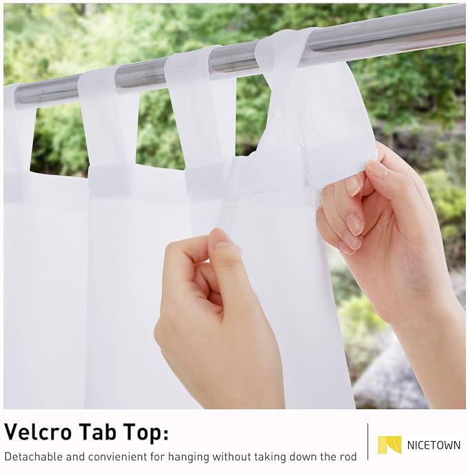 NICETOWN 2 Panels Patio Curtains Outdoor Waterproof, Sticky Tab Top Porch Decor - Image 2