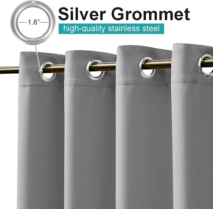 NICETOWN Patio Door Silver Grey Curtains Room Darkning 95" L by 84" W, Thermal - Image 2
