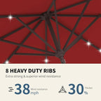 9FT Patio Umbrella with Solar Lights, Outdoor Market Umbrella with Tilt and - Image 4