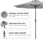9FT Patio Umbrella with Solar Lights, Outdoor Market Umbrella with Tilt and - Image 2