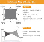 12' x 12' Rectangle Sun Shade Sail, 185 GSM HDPE, Sand | 95% UV block, - Image 4