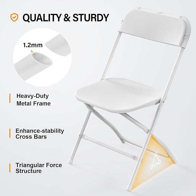 VINGLI 20 Pack White Plastic Folding Chair, Indoor Outdoor Portable Stackable - Image 4