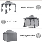 10'x10' Outdoor Gazebo with 50FT String Lights, Metal Heavy Duty Patio Canopy - Image 3