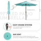 JEAREY 9' Patio Umbrella with Solar Lights, LED Umbrella, Teal | Outdoor Table - Image 8