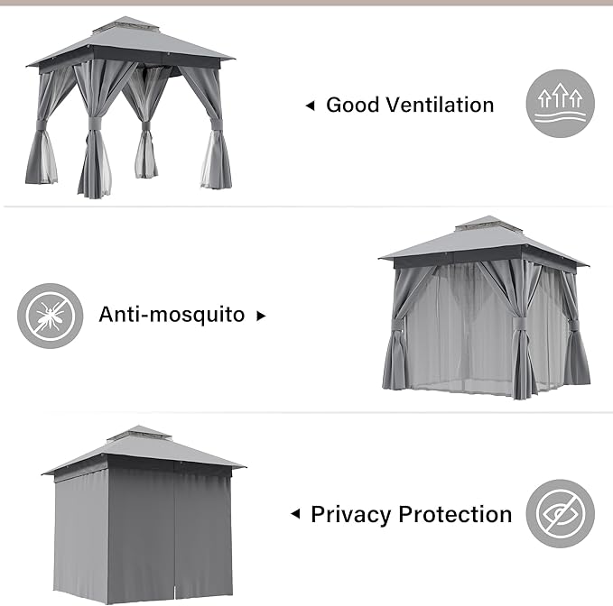 8'x8' Outdoor Gazebo, Heavy Duty Metal Frame Patio Canopy - Image 3