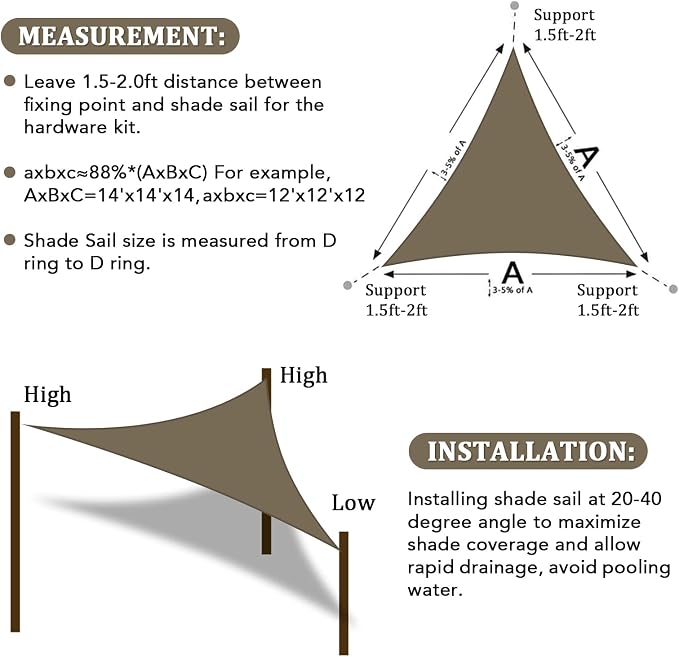 Shade&Beyond Custom Sun Shade Sail 15'x15'x15' Triangle Sun Sail Shades Patio - Image 6