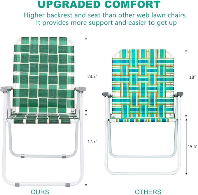 VINGLI Patio Lawn Webbed Folding Chairs Set of 4, Outdoor Beach Chair Portable - Image 3
