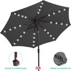 JEAREY 9' Patio Umbrella with Solar Lights, LED Umbrella, Dark Gray | Outdoor - Image 2