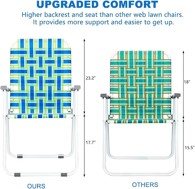 VINGLI Patio Lawn Webbed Folding Chairs Set of 4, Outdoor Beach Chair Portable - Image 3