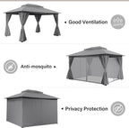 10'x13' Outdoor Gazebo with 50FT String Lights, Metal Heavy Duty Patio Canopy - Image 3