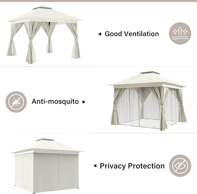 10'x10' Outdoor Gazebo, Metal Frame Heavy Duty Patio Canopy Tent Shelter - Image 5