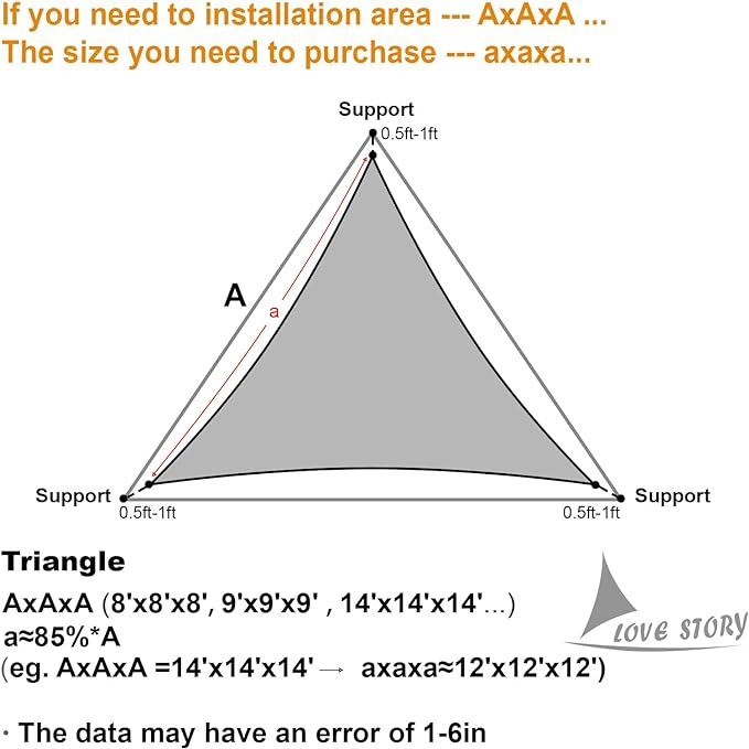 LOVE STORY 14' x 14' x 14' Triangle Sun Shade Sail - Image 2