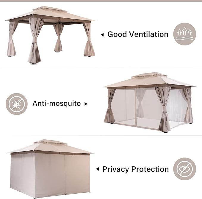 10'x12' Outdoor Gazebo, Metal Frame Heavy Duty Patio Canopy Tent Shelter - Image 2