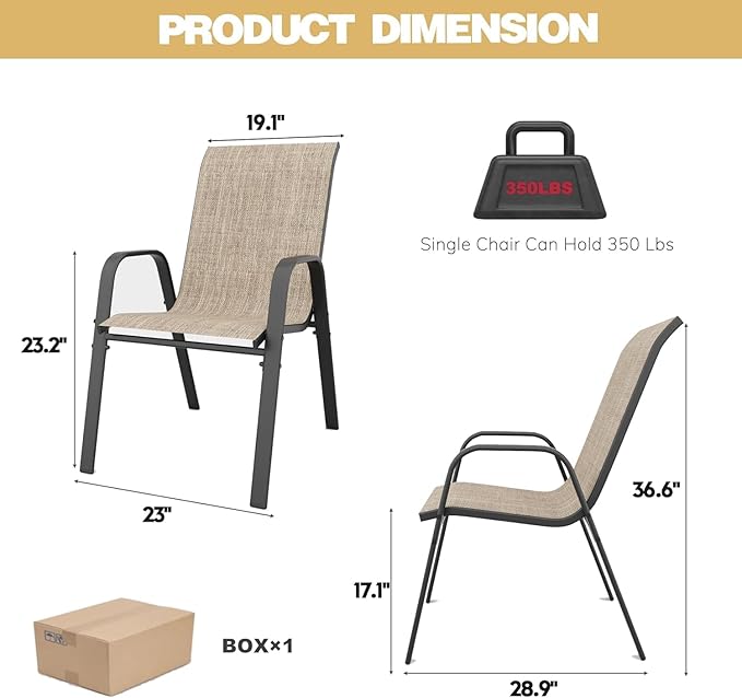 Patio Dining Chairs Set of 4 Outdoor Stackable Dining Chairs - Image 3