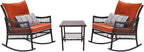 DECMICO 3-Piece Outdoor Rocking Chair Set, Wicker Bistro Furniture | Orange - Image 9