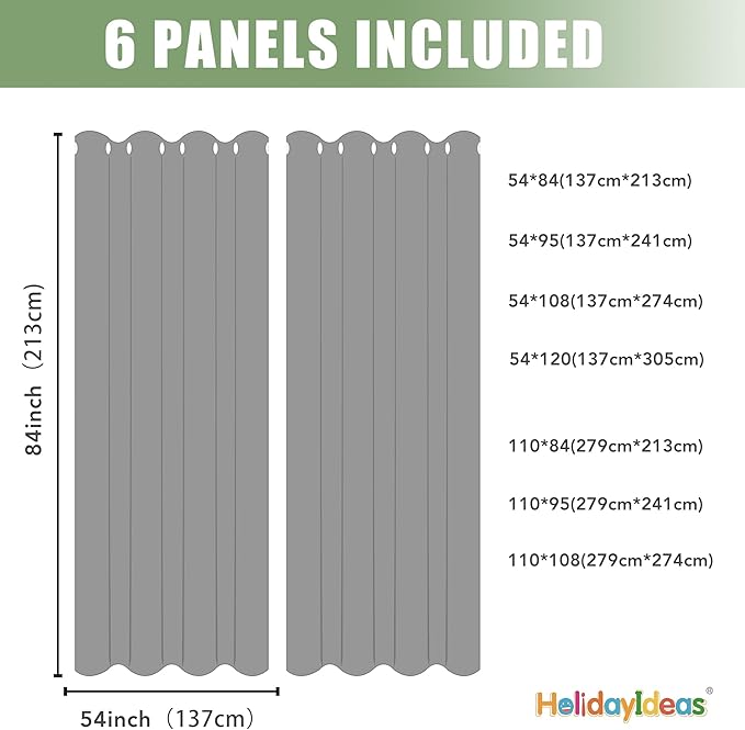 HolidayIdeas Outdoor Curtains for Patio Waterproof 6 Pcs 54x84 Inch Grey | - Image 7