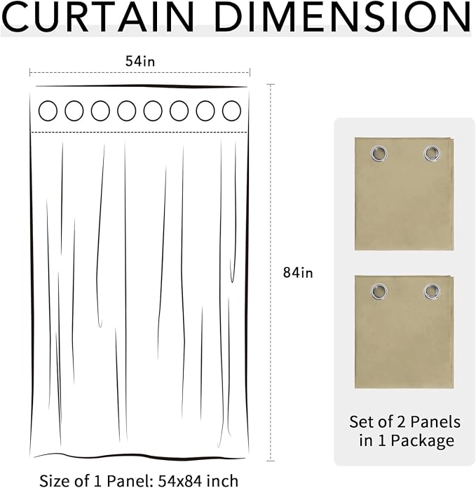 Easy-Going 100% Waterproof Outdoor Curtains 54x84 inch, Khaki | Windproof - Image 7