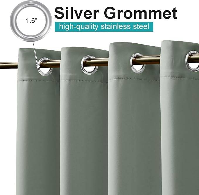 NICETOWN 2 Panels Sage Green Blackout Outdoor Curtains - Image 2