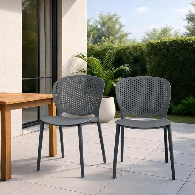 2xhome Patio Dining Chair | Modern Stackable Outdoor Pool Side Chair | Weather - Image 2