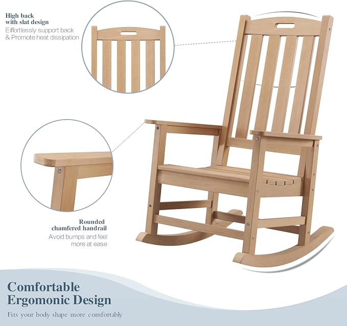 Oversized Outdoor Rocking Chair Set of 2, HDPE Porch Rocker - Image 4