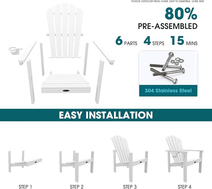THOEOE Stackable Adirondack Chair Set of 4, Fire Pit Chairs Set of 4 | - Image 3