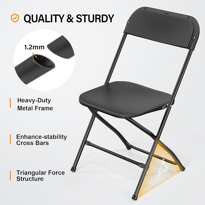 VINGLI 6 Pack Black Plastic Folding Chair, Indoor Outdoor Portable Stackable - Image 4