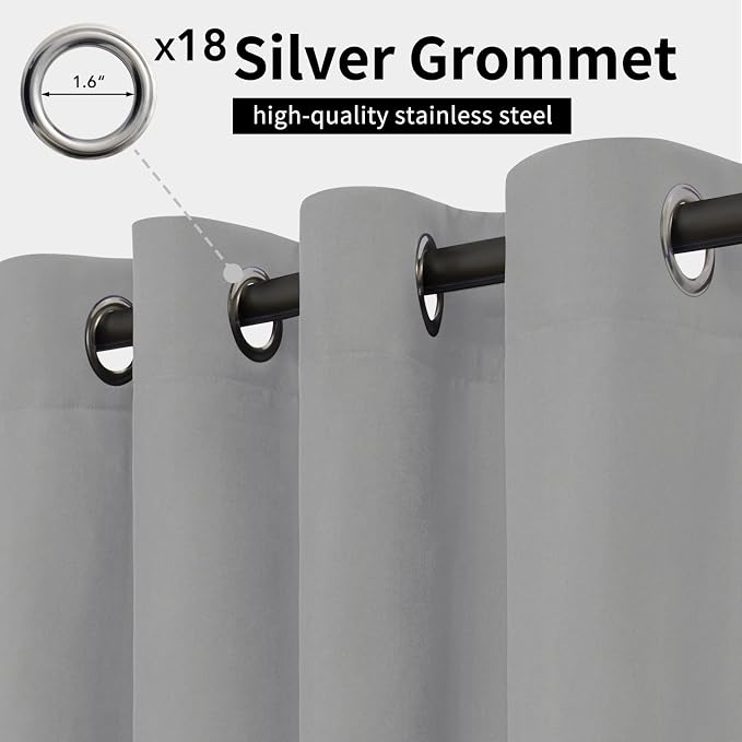 Easy-Going Outdoor Curtains for Patio 1 Panel, 150x96 inch, Light Grey | - Image 2
