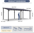 10' x 20' Lean to Gazebo Pergola, Hardtop Gazebo Metal Large Galvanized Steel - Image 2
