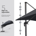 PURPLE LEAF Patio Umbrella 9' x 11.5' Rectangle All-Day Shade Control Black | - Image 4