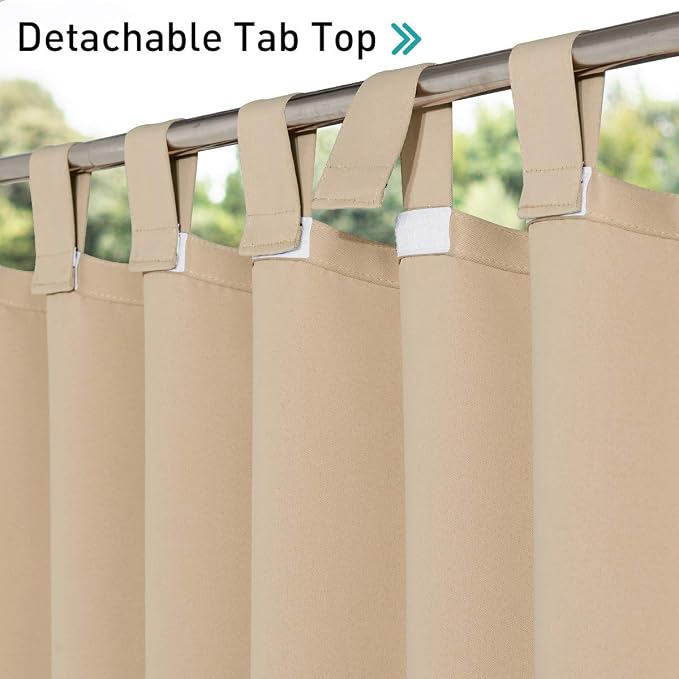 NICETOWN 2 Panels Patio Outdoor Curtainss 95 inch Long Waterproof - Image 3