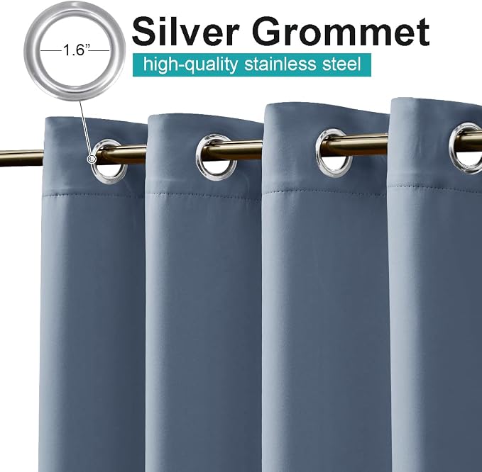 NICETOWN 2 Panels Stone Blue Blackout Outdoor Curtains - Image 3
