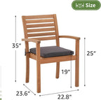Stackable Patio Dining Chairs Set of 2, Dark Grey | Outdoor Acacia Wood Chairs - Image 3