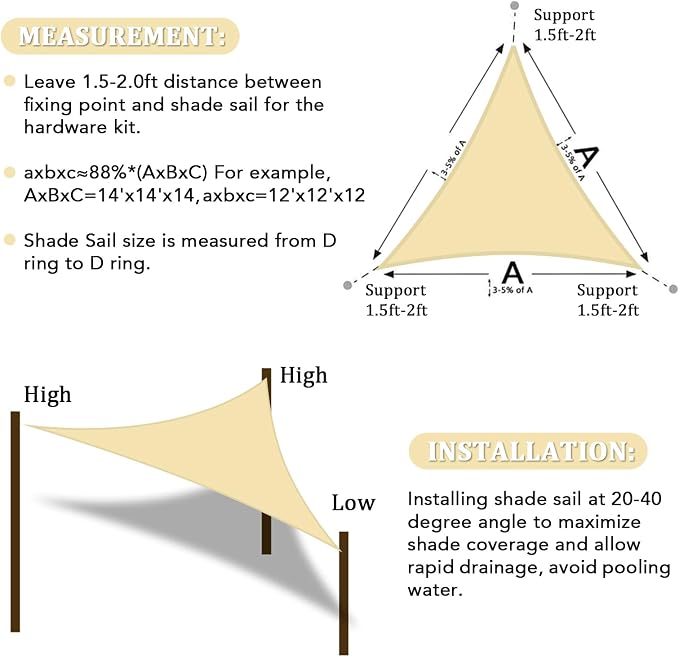 Shade&Beyond Custom Sun Shade Sail 15'x20'x25'TriangleSun Sail Shades Patio UV - Image 6