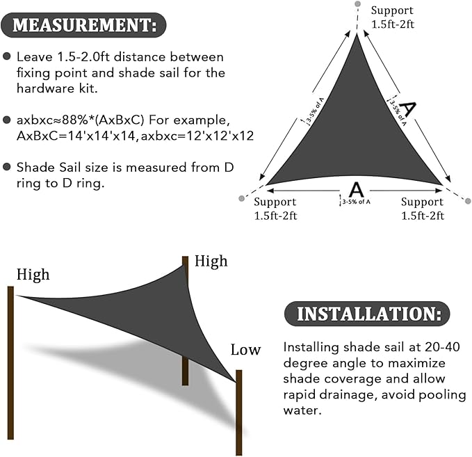 Shade&Beyond Triangle Sun Shade Sail 20'X20'X20' Permeable Canopy Dark Grey - Image 6