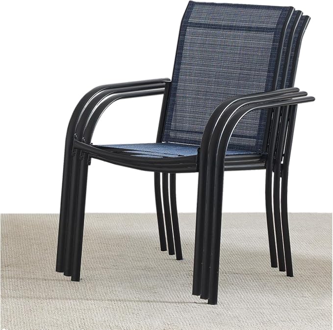 Stackable Patio Chairs Set of 4, Outdoor Dining Chairs - Image 8