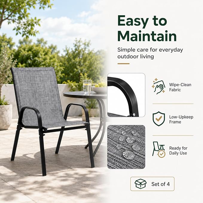 Majnesvon Outdoor Patio Chairs Set of 8, Stackable Patio Chairs, Front Porch - Image 7