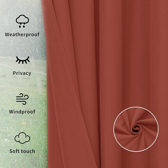 Easy-Going Outdoor Curtains for Patio 1 Panel, 54x96 inch, Terra Red | - Image 6