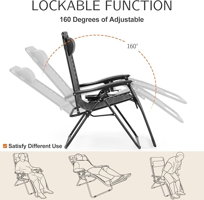 Sweetcrispy Zero Gravity Chairs Set of 2, Outdoor Folding Patio Lounge Chair - Image 6