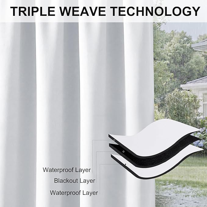 RYB HOME Extra Wide Outdoor Curtains 2 Panels or Patio Waterproof | Blackout - Image 7