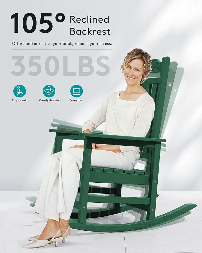 SERWALL HDPE Oversized Outdoor Rocking Chairs Set of 2, Patio Rocker, All - Image 5