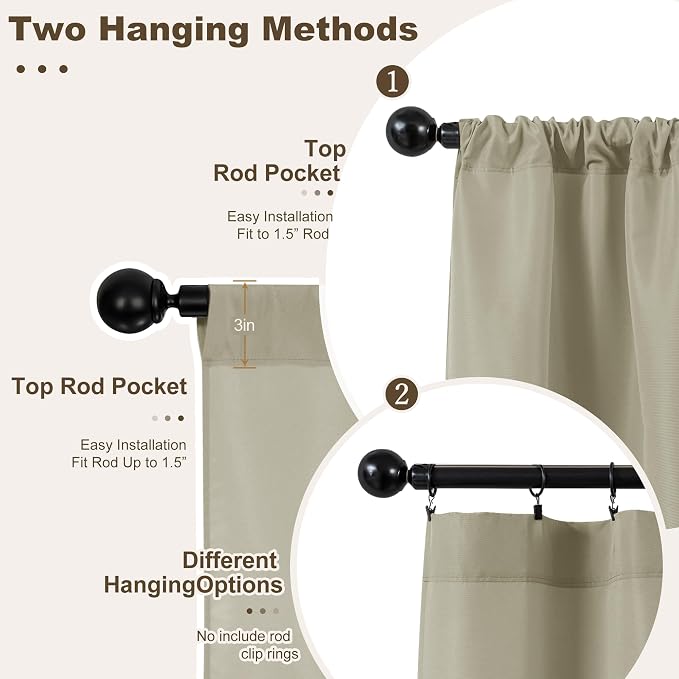 Outdoor Curtains for Patio Waterproof Rod Pocket 6 Pcs 54x95 Inch Taupe | - Image 3