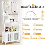 Bookcase with Drawers, 4-Tier Bamboo Bookshelf Ladder Shelf with 6 Hooks - Image 9