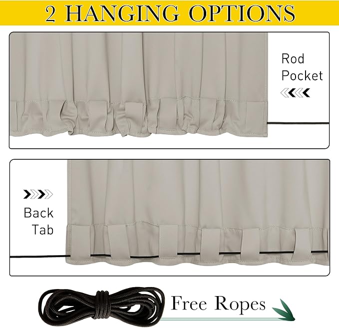 NICETOWN 2 Panels Thermal Outdoor Curtains Windproof W52xL72 Natural | Weighted - Image 2